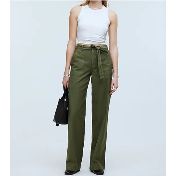 Madewell Pants - Madewell Griff Superwide Leg Cargo Pants Olive Green Size 29 High Rise Belted